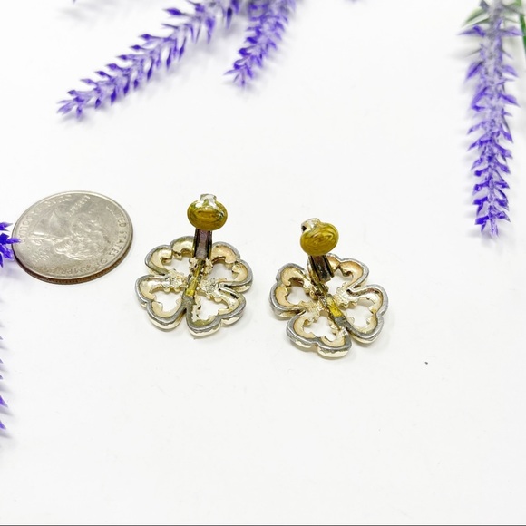 Vintage Sarah Coventry Ornate Four Leaf Clover Clip On Earrings - Picture 4 of 4